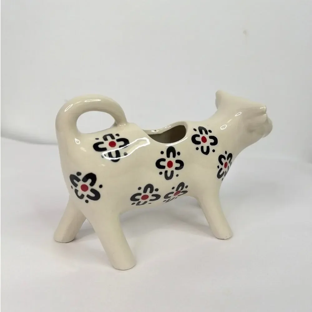 Ceramic Cow Creamer pitcher white floral pattern